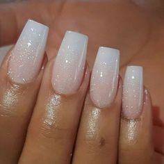 Wedding Nail Art Design Ideas Silver Almond Nails Glitter, Prom Nails Classy, French Manicure Glitter, Wedding Nail Art Design, Video Makeup, Classy Prom, Milky Nails, Nails Purple, White Prom