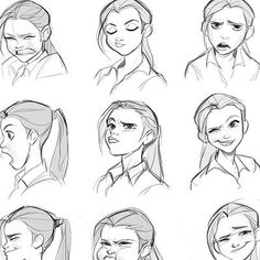 the various stages of facial expression in an animation character's face and head, from nose to mouth