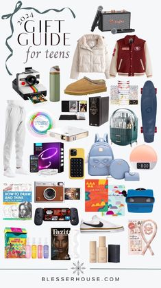 a collage of various items that include shoes, backpacks and other things to wear