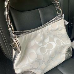 Excellent Condition. Never Used Coach Bag. Medium Sized Bag. Tags Still On And Original Paper Still Inside. White Shoulder Bag With Handle Drop For Errands, White Coach Bag For Formal Occasions, White Coach Shoulder Bag For Formal Occasions, Formal White Coach Shoulder Bag, White Double Handle Coach Shoulder Bag, White Coach Shoulder Bag With Double Handle, White Coach Shoulder Bag With Handles, Green Coach Purse, Coach Leather Bag With Silver-tone Hardware