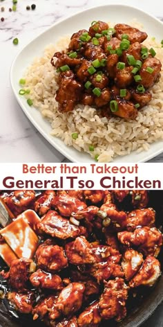 the video shows how to make chicken with brown rice and green onions on top, and then