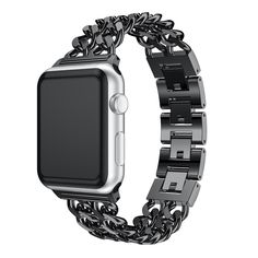 Compatibility: Apple Watch Material: Stainless Steel Length: 180mm Does not include the watch Product color may differ from picture depending on computer/mobile screen. SKU: a.m19  StrapsCo stainless steel replacement watch bands designed for Apple Watch. Features a stylish Cuban link design. Easily removable center clasps allow you to adjust the length of the bracelet as needed to fit your wrist (no tools required). Adjustable Black Metal Watch Bands, Black Metal Watch Bracelet Strap, Modern Black Metal Watch Bands, Black Metal Watch Accessories With Bracelet Strap, Black Metal Bracelet Strap For Watch, Adjustable Black Metal Apple Watch Band, Black Metal Bracelet Strap Apple Watch Band, Apple Watch Chain, Apple Watch Features