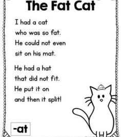 Phonics Poems, The Fat Cat, Phonics Reading Passages, Simple Poems