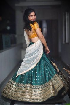 Half Saree Photoshoot Poses, Saree Ceremony, Indian Kurti, Long Anarkali, Sisters Photoshoot, Rashmika Mandanna, Saree Poses