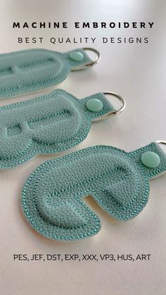 Puffy Relief 3D Keyfob Snaptab with Monogram and Numbers, In the Hoop (ITH) Personalized Gift Ith Embroidery Projects, Ith Key Fob, Leather Embroidery, Sewing Machine Projects, Monogram Keychain, Ith Embroidery, Embroidered Initials