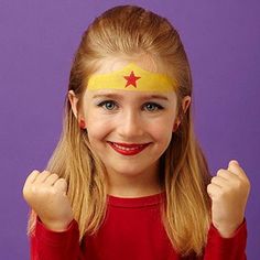 Wonder Woman face paint headband Superhero Face Painting, Fairy Face Paint, Face Painting Ideas, Cheek Art, Girl Face Painting, Superhero Halloween, Kids Face Paint