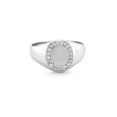 Pave Signet Ring Classic Oval Diamond Signet Ring, Timeless Diamond Signet Ring, Elegant White Diamond Signet Ring, Elegant Signet Ring In 14k White Gold, Elegant 14k White Gold Round Signet Ring, Modern Diamond Signet Ring With Open Design, Luxury White Gold Signet Ring, Luxury White Gold Signet Ring With Single Diamond, Elegant Formal Signet Ring With Cubic Zirconia