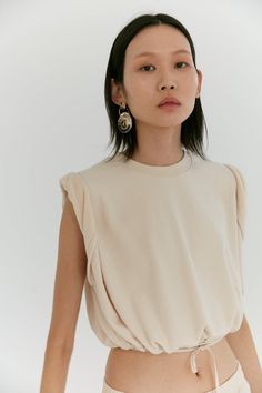 Gender neutral cropped shirt made in 100% cotton terry jersey. Ethically produced in Korea. Neutral Loungewear, Cropped Sleeveless Top, Embroidery Product, Monogram Embroidery, Jersey Top, Double Face, Dream Clothes, Crop Shirt, Fashion Essentials