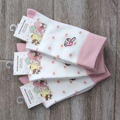 Brand New With Tags, Never Worn. Set Of Three Crew Socks Sanrio My Melody Socks Pink And White Adorable And Fun Comfortable And Easy To Wear Perfect For Everyday White Cotton Socks As Gift, White Cotton Socks As A Gift, White Cotton Socks For Gifts, Sweet White Socks For Spring, Playful White Cotton Socks, Playful Fitted White Socks, Cute Cotton Socks, White Cotton Knee-high Socks, Sanrio Accessories