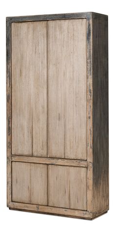 an old wooden cabinet with two doors