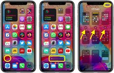 three iphones with different icons and arrows pointing to the same device's screen