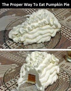 there are two pictures showing how to eat pumpkin pie