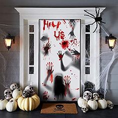 Halloween Porch Decorations Scary, Scary Front Door Halloween Decor, Diy Door Decor Halloween, Spooky Doors For Halloween, Halloween Door Entrance, Halloween Doorway Decorations Entryway, Spider Door Decoration, Spooky Halloween Door Ideas