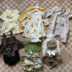 All Items New, Not Worn And Unwashed. Top Three Outfits Have Tags, Bottom Three Did Not Come With Tags. Will Not Separate. Prints Include Cheetah, Green Floral, Yellow Floral, Pastel Floral Animal And Bee Striped. Cute Yellow Spring Sets, Christmas Tutu Outfit, Outfit Sporty, Mickey Mouse Outfit, Mouse Outfit, Christmas Tutu, Carters Baby Boys, Carters Girl, Tutu Outfits