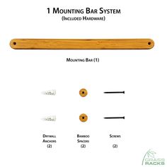 the mounting bar is shown with measurements for each item in this diagram, including screws and