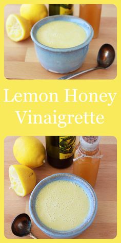 lemon honey vinaigrette recipe in two bowls with spoons on the side