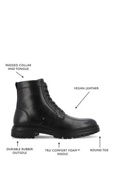 Elevate your work-to-weekend look in this refined faux-leather combat boot featuring breathable lining and a Tru Comfort Foam insole and a grippy lug sole. 1 1/4" heel 6" shaft; 10" calf circumference Synthetic upper/textile lining/rubber sole Imported Rugged Plain Toe Combat Boots For Workwear, Rugged Combat Boots For Work With Plain Toe, Rugged Combat Boots For Workwear With Plain Toe, Rugged Combat Boots For Workwear, Rugged Ankle Combat Boots For Work, High-top Combat Boots With Lug Sole For Work, High-top Lug Sole Combat Boots For Work, Black Goodyear Welt Ankle Combat Boots, High-top Leather Combat Boots For Work