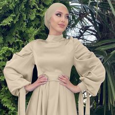 Muslim Women Plain Satin Abaya Dress With Hijab Scarf – urgarment Long Sleeve Modest Abaya With Modesty Panel, Modest Long Sleeve Abaya With Modesty Panel, Solid Long Sleeve Maxi Dress For Eid, Modest Beige Dress For Eid, Modest Long Sleeve Abaya For Eid, Modest Long Sleeve Solid Khimar, Solid Long Sleeve Dresses For Eid, Modest Long Sleeve Hijab For Eid, Modest Hijab For Eid