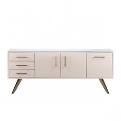 the sideboard has three drawers and two doors