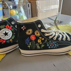 Embroidered converse/ Custom Embroidered Converse/ Converse Custom Flower Embroidery/ Chuck Taylor Converse Women's - Etsy Nederland Casual Sneakers With Multicolor Embroidery And Appliques, High-top Cotton Sneakers With Floral Embroidery, High-top Embroidered Multicolor Sneakers, High-top Multicolor Embroidered Sneakers, Embroidered Canvas Low-top Sneakers, Chuck Taylor Converse, Embroidered Converse, Converse Custom, Converse Shop