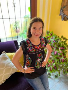 Beautiful Mexican blouse with floral style hand embroidery and lace details on the cuff. Each blouse is embroidered by hand and they are unique pieces so colors may vary. Mexican textile art has centuries of history and creativity throughout the country. Mexico is recognized as one of the leading countries with a beautiful artistic production in the textile world, miraculous hands of talented artisans from different states of the country create stunning embroidery clothing, and various items. #Oaxaca #Chiapas We ship anywhere in the word, from Tepic, Nayarit,  mx. Made by artisans from Oaxaca, Mx We recommend washing by hand with cold water, tender in the shade, to better preserve the original color. Traditional Blouse With Embroidered Sleeves, Bohemian Top With Multicolor Embroidery, Festival Embroidered Multicolor Top, Folk Peasant Top With Multicolor Embroidered Neckline, Bohemian Tops With Multicolor Resham Embroidery, Bohemian Floral Embroidered Top For Festive Occasions, Bohemian Embroidered Top With Floral Design For Festive Occasions, Bohemian Blouse Piece With Floral Embroidery, Folk Style Floral Embroidered Top For Festive Occasions