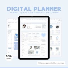 the digital planner is displayed on top of a tablet screen and next to it's page