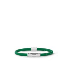 LOUIS VUITTON® - Neo Split Leather Bracelet - Green Luxury Green Adjustable Bracelet, Classic Green Adjustable Bracelet, Louis Vuitton Official, Silver Colour, Bracelet Collection, Leather Silver, Men's Collection, Monogram Canvas, Calf Leather