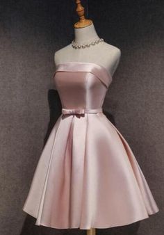 Strapless Short Homecoming Dress Party Fest Outfits, Pink Homecoming Dress, Pink Formal Dresses, Satin Short, Homecoming Dresses Short, Homecoming Dress