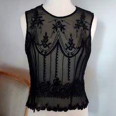 Black Beaded Sequin Top Never Worn Still With Tags Great With Any Skirt I Purchased Two Sizes, And Only Kept One Elegant Beaded Tops For Night Out, Elegant Evening Tops With Beaded Fringe, Chic Beaded Tops For Evening, Fitted Beaded Fringe Tops For Evening, Silk Tunic Top, Lace Trim Tank Top, White Blouse Top, Cap Sleeve Tee, Fringe Shawl