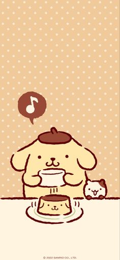 a cartoon dog is eating food from a plate with a speech bubble above it that says,