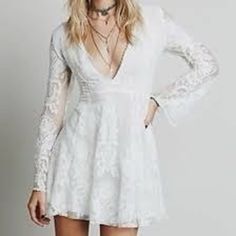 Size Xs/ Ivory/ Long Sleeve/ Lace Detailing/ V Neck/ Button Detail/ Nwt, No Flaws, Never Used Vintage Short Dress, Free People Clothing Boutique, Lace Skater Dress, Flare Mini Dress, Short Dresses Casual, Lace White Dress, Long Sleeve Mini Dress, Free People Dress, Long Sleeve Lace