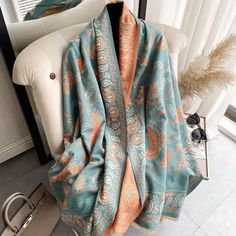 Enhance your wardrobe with this luxurious double-sided scarf, featuring a detailed bird and floral motif. This versatile accessory offers both warmth and style, making it an essential piece for cooler days. The intricate patterns, inspired by nature, enhance the overall elegance, making it a statement piece for any occasion. Whether draped over your shoulders or wrapped snugly around your neck, this scarf promises to keep you cozy and chic. Flower Beard, Neck Scarfs, Shawl Design, Scarf Women Winter, Plaid Shawl, Short Beard, Head Scarves, Blanket Shawl, Cashmere Pashmina