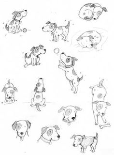 some drawings of dogs playing with a ball