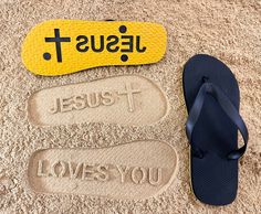 What could be more righteous than sharing your faith. CriticalFootWear flip flops - buy a pair for yourself, family or friends! T-strap Flip Flops For Beach Season Vacation, Beach T-strap Flip Flops With Cushioned Footbed, Fun Slip-on Flip Flops For The Beach, Cheap Synthetic T-strap Flip Flops, Beach Flip Flops, Synthetic Material, Jesus Loves You, Jesus Loves, Flip Flop Sandals, Flip Flops