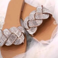 Rhinestone Embellished Women Sandal Glamorous Bedazzled Flat Sandals, Chic Bling Sandals For Summer, Bedazzled Flat Beach Sandals, Chic Summer Sandals With Bling, Chic Flat Sandals With Rhinestones, Chic Bedazzled Open Toe Sandals, Glamorous Embellished Flat Sandals, Boutique Shoes, Embellished Sandals