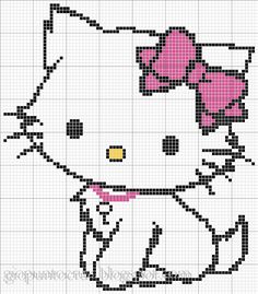 a cross stitch hello kitty with a pink bow