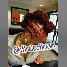 Locs In A Mohawk Style, Loc Bun Mohawk, Loc Up Dos, Medium Length Loc Styles Updo, Mohawk With Locs, Loc Mohawk Styles Dreadlocks, Fishtail Loc Styles, Mohawk Loc Styles Black Women, Mohawk Locs For Women