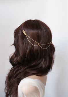 Gold bridal Headpiece  Bohemian Wedding by RoseRedRoseWhite Bohemian Wedding Headpiece, Hair Chain Jewelry, Boho Bridal Headpiece, Bohemian Headpiece, Gold Headpiece Wedding, Bohemian Hair Accessories, Dance Hair, Chain Headpiece, Bridesmaids Hair