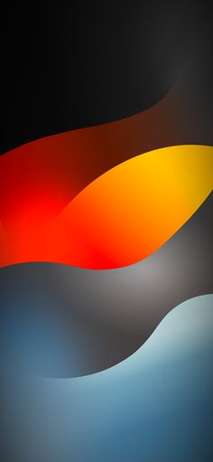 an abstract painting with orange, yellow and blue colors on black background in the style of wavy lines