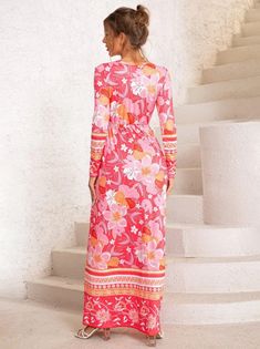 Material: Made of high quality fabricFeatures: Long sleeve, o-neck, floral print, maxi dressOccasion: Suits for casual, cocktail, party, dating, working, shopping etc Pink Long Sleeve Non-stretch Maxi Dress, Pink Non-stretch Long Sleeve Maxi Dress, Long Floral Print Patterned Dress, Patterned Floral Print Long Maxi Dress, Spring Floral Print Non-stretch Maxi Dress, Pink Long Sleeve Maxi Dress For Vacation, Spring Non-stretch Floral Maxi Dress, Non-stretch Multicolor Floral Print Maxi Dress, Spring Party Printed Maxi Dress