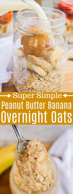 two jars filled with peanut butter banana overnight oats