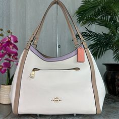 Coach Kristy Shoulder Bag In Colorblock Ca216 Gold/Chalk Multi Refined Pebble Leather Inside Zip, Cell Phone And Multifunction Pockets Center Zip Compartment Snap Closure, Fabric Lining Handles With 9 1/2" Drop Outside Zip Pocket Measures Approximately 12 1/2" (L) X 10 3/4" (H) X 5 3/4" (W) Condition: New Without Tags. Smoke Free/Pet Friendly Home. White Shoulder Bag With Handle Drop For Errands, Coach White Shoulder Bag With Removable Pouch, White Coach Shoulder Bag With Double Handle, Designer White Coach Shoulder Bag, White Double Handle Coach Shoulder Bag, White Coach Shoulder Bag With Handles, White Color Block Bags For Everyday Use, White Color Block Bag For Everyday Use, White Color Block Travel Bag