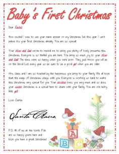 a baby's first christmas letter to santa claus