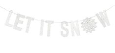 a white snowflake banner with let it snow hanging from the side on a string