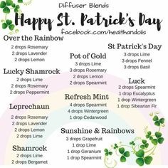 St Patrick’s Day Essential Oil Blends, Young Living Oils Recipes, Tallow Balm, Doterra Diffuser