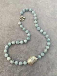 Blue Aquamarine Necklaces For Jewelry Making, Blue Pearl Necklace With Natural Stones, Handmade Blue Baroque Pearl Necklace, Aquamarine Beaded Necklace, Gemstone Necklace Diy, Light Blue Aquamarine Necklace With Gemstone Beads, Gemstone Choker Necklace, Baroque Pearl Pendant, Gemstone Choker