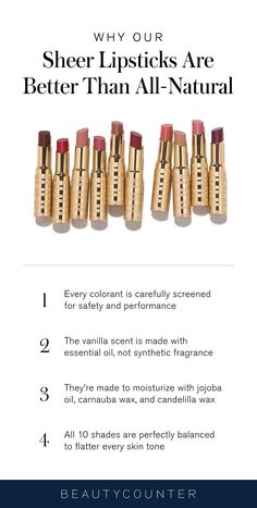 In the world of cosmetics, all-natural lipstick is not always synonymous with non-toxic, and loopholes in federal law have resulted in misleading labels. Lipstick Tattoos, Beauty Counter, Sheer Lipstick, Safe Skincare, Natural Lipstick, Lipstick Color, Beauty Lipstick, Clean Makeup, Free Products