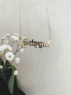 'Babygirl' Necklace * Available in Gold or Silver * Old gothic English Font * 90's Vibes * Part of The Montaluna Accessory Range UK Seller - Worldwide Shipping Babygirl Necklace, 90's Vibes, English Fonts, Gothic Font, English Font, Gothic Fonts, Expensive Jewelry Luxury, Angel Necklace, Jewelry Luxury