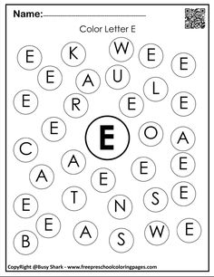 the color letter e worksheet for children to practice their handwriting and spelling skills