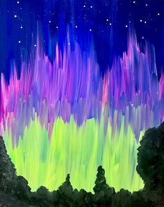 an abstract painting of colorful lights in the night sky